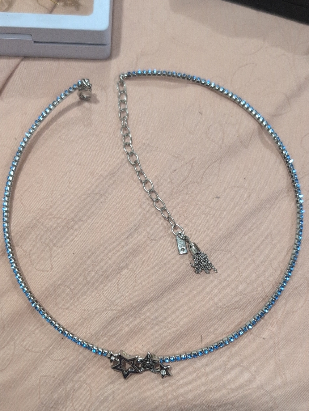 Silver Blue Crystal Star Choker Necklace